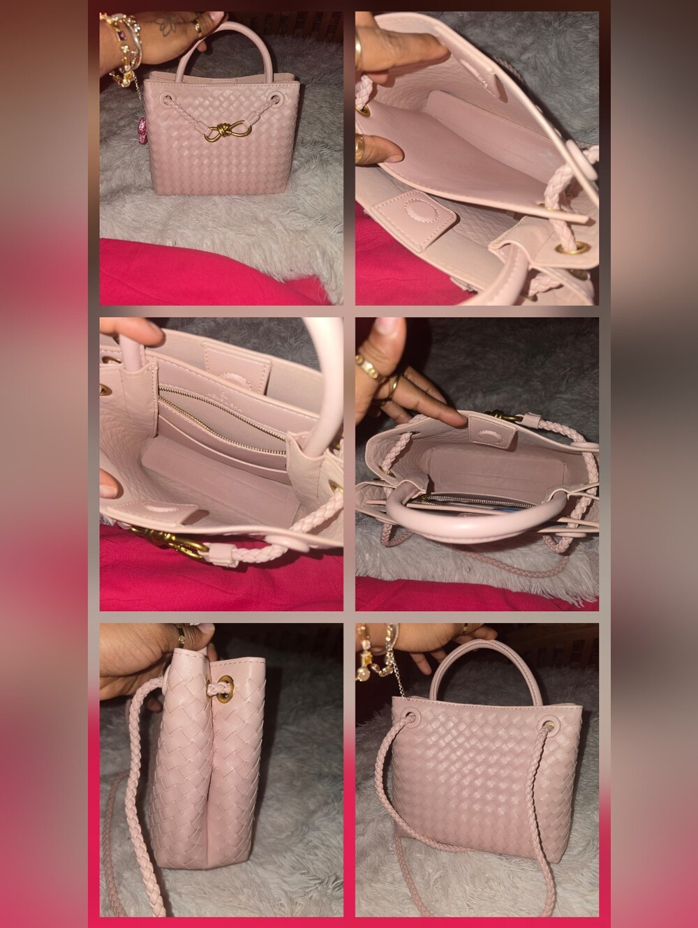 Woven Light Pink Top-Handle Tote Bag